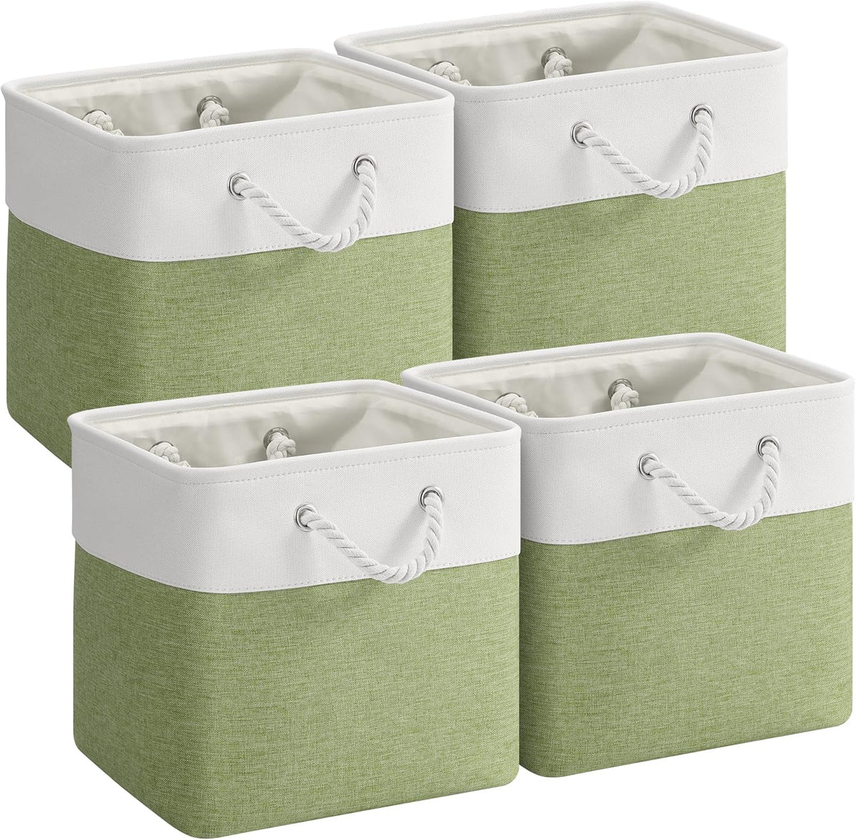 Large Storage Baskets- 15.7x11.8x8.26 inch Storage Bins for Shelves and Closet Organizing, Foldable Fabric Bin for Home Organization Clothes and Laundry (3-Pack, White&Khaki)