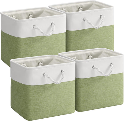 Large Storage Baskets- 15.7x11.8x8.26 inch Storage Bins for Shelves and Closet Organizing, Foldable Fabric Bin for Home Organization Clothes and Laundry (3-Pack, White&Khaki)
