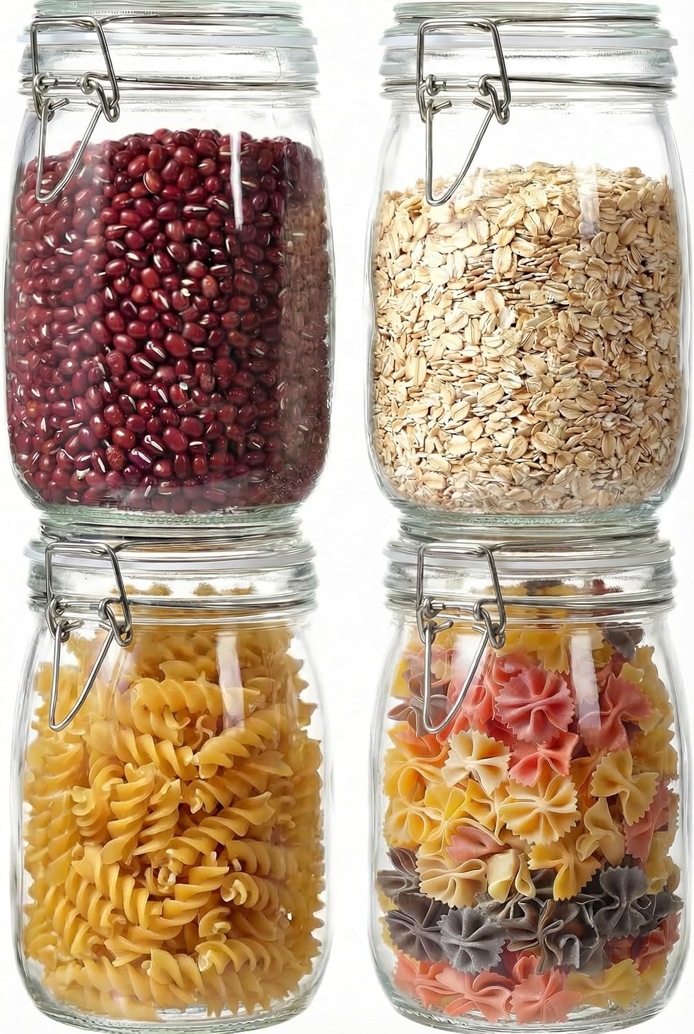 78oz - 3 Pack Square Glass Jars with Airtight Lid, Wide Mouth Mason Jars with Clamp Lids, Air Tight Glass Canisters, Best Food Storage Containers for Flour, Sugar, Cereal, Pasta, Rice, Coffee, Spice