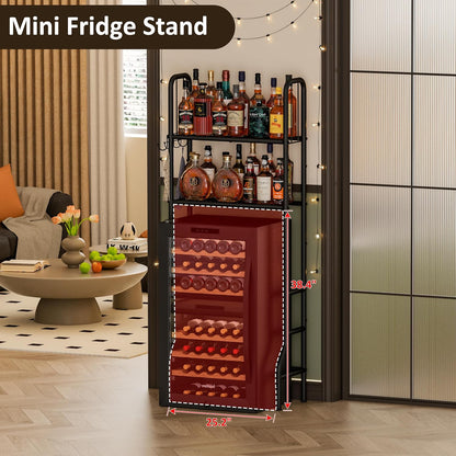 Jautokerdar Mini Fridge Stand with Storage, 2-Tier Metal Over Mini Fridge Storage Shelf, Coffee Bar Station Organizer, Small Refrigerator Space Saver Kitchen Rack for Dorm，Bedroom，Office
