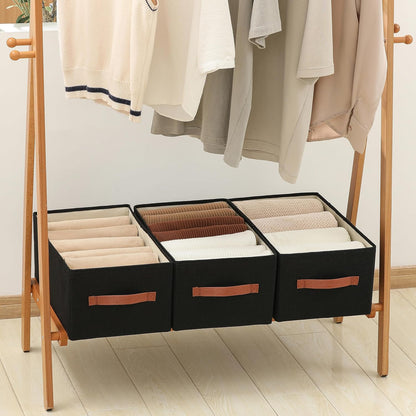 Linen Folding Storage Bins, 3 Pack Large Storage Baskets, Washable, Clothing Storage Bins with Handle, Closet Organizer for Storage Sweater,Sheets(Beige, 18½"x11 x8½)