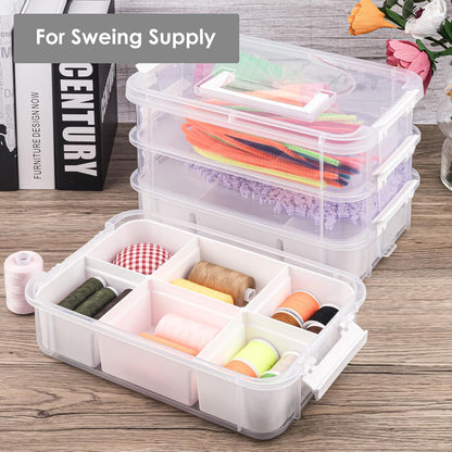 CraftGenes Grey&White Modern Plastic Storage Box - 4-Layer Durable Craft Storage Containers with 2 Removable Trays for Arts & Crafts Supplies, Sewing, Office, Seasonal Decor