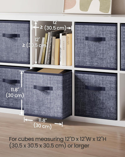 SONGMICS Storage Cubes, 11-Inch Non-Woven Fabric Bins with Double Handles, Set of 6, Closet Organizers for Shelves, Foldable, for Clothes, Cattail Gray UROB26LG