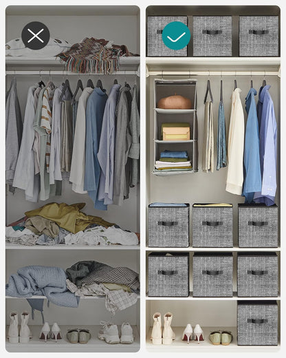 SONGMICS Storage Cubes, 11-Inch Non-Woven Fabric Bins with Double Handles, Set of 6, Closet Organizers for Shelves, Foldable, for Clothes, Cattail Gray UROB26LG
