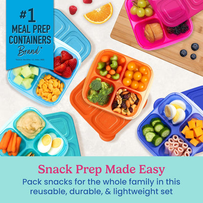 Bentgo Easyboxes 4-Compartment Snack Containers - 8-Piece Set with 4 Trays & 4 Custom-Fit Lids to Seal in Freshness - Reusable Food Storage & Meal Prep Bento BPA-Free Containers (Brights 4-Pack)