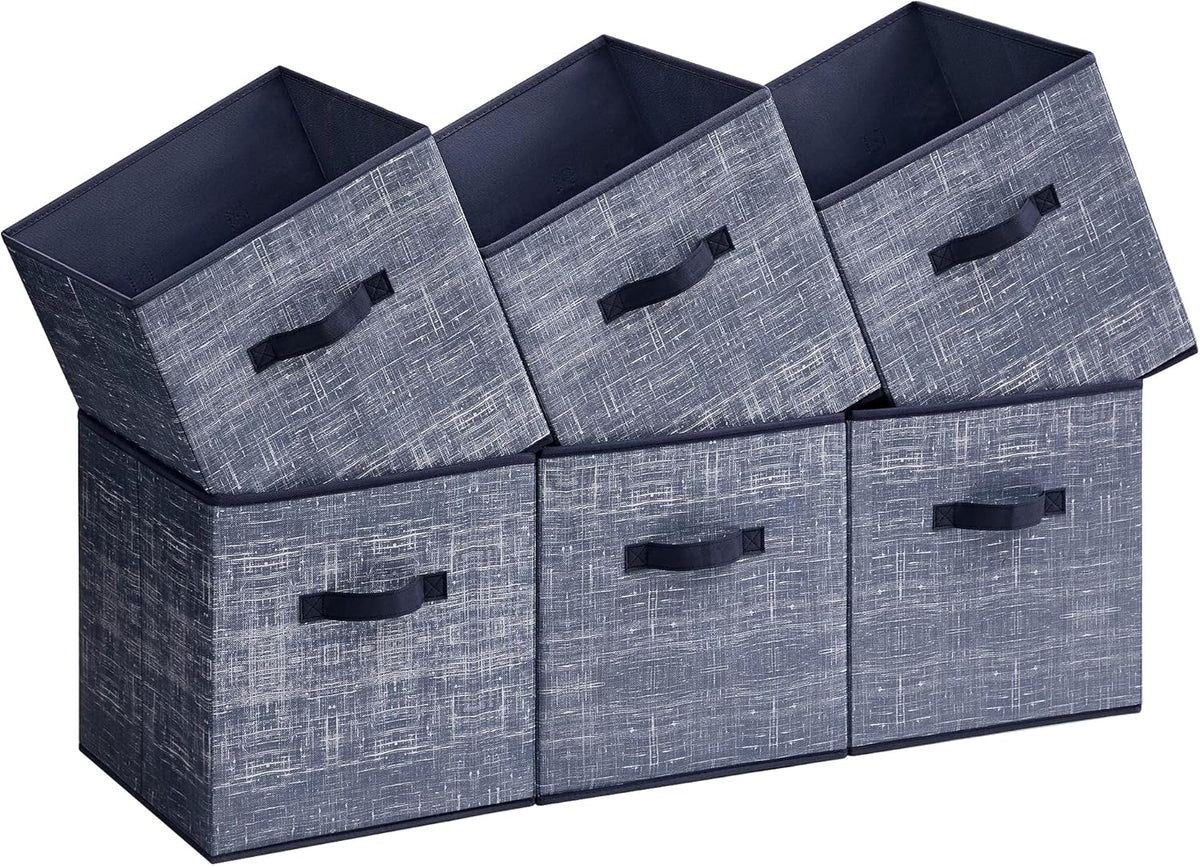 SONGMICS Storage Cubes, 11-Inch Non-Woven Fabric Bins with Double Handles, Set of 6, Closet Organizers for Shelves, Foldable, for Clothes, Cattail Gray UROB26LG