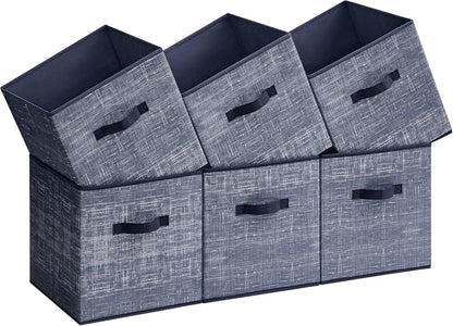 SONGMICS Storage Cubes, 11-Inch Non-Woven Fabric Bins with Double Handles, Set of 6, Closet Organizers for Shelves, Foldable, for Clothes, Cattail Gray UROB26LG