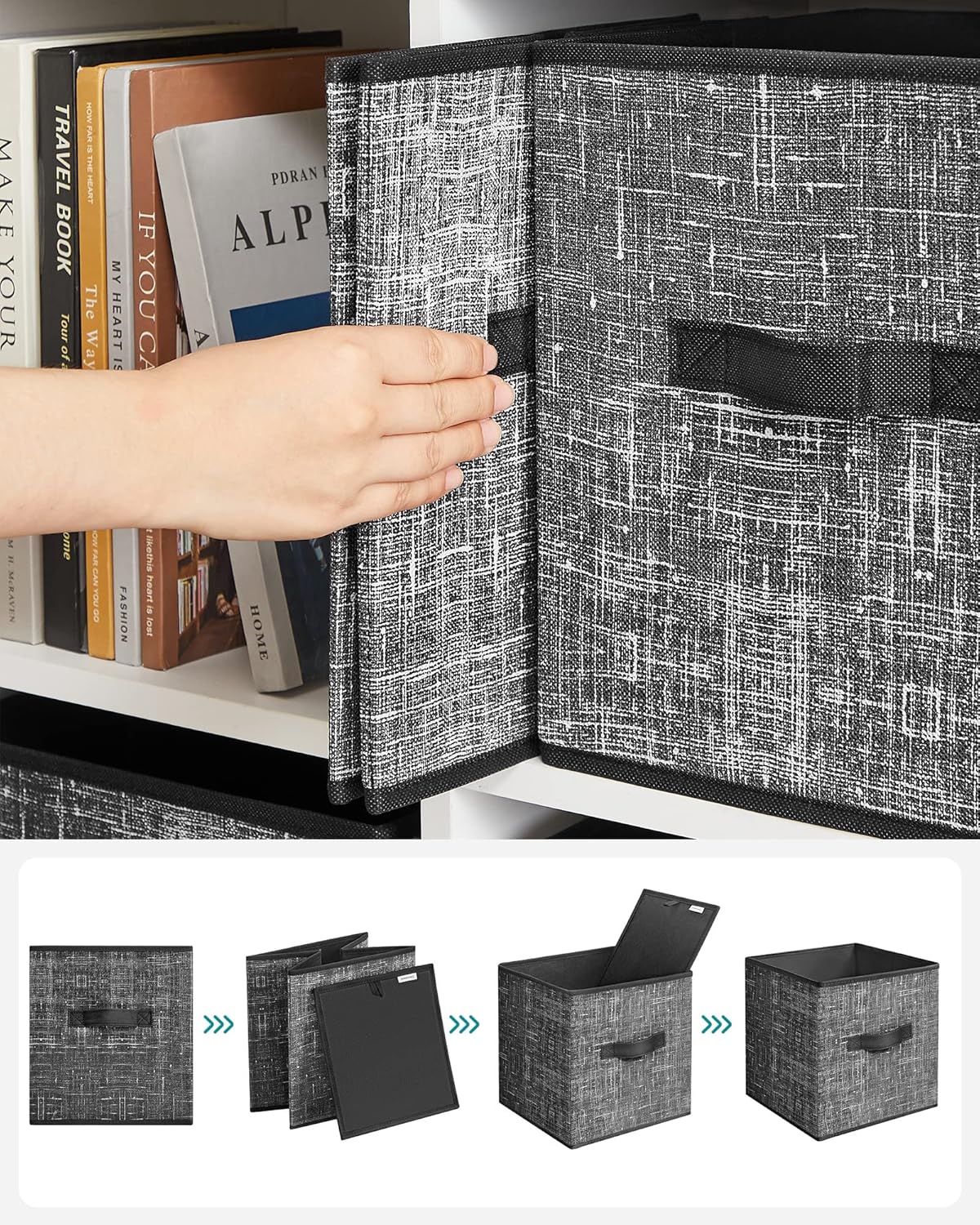 SONGMICS Storage Cubes, 11-Inch Non-Woven Fabric Bins with Double Handles, Set of 6, Closet Organizers for Shelves, Foldable, for Clothes, Cattail Gray UROB26LG