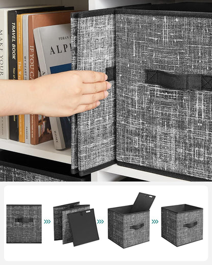 SONGMICS Storage Cubes, 11-Inch Non-Woven Fabric Bins with Double Handles, Set of 6, Closet Organizers for Shelves, Foldable, for Clothes, Cattail Gray UROB26LG