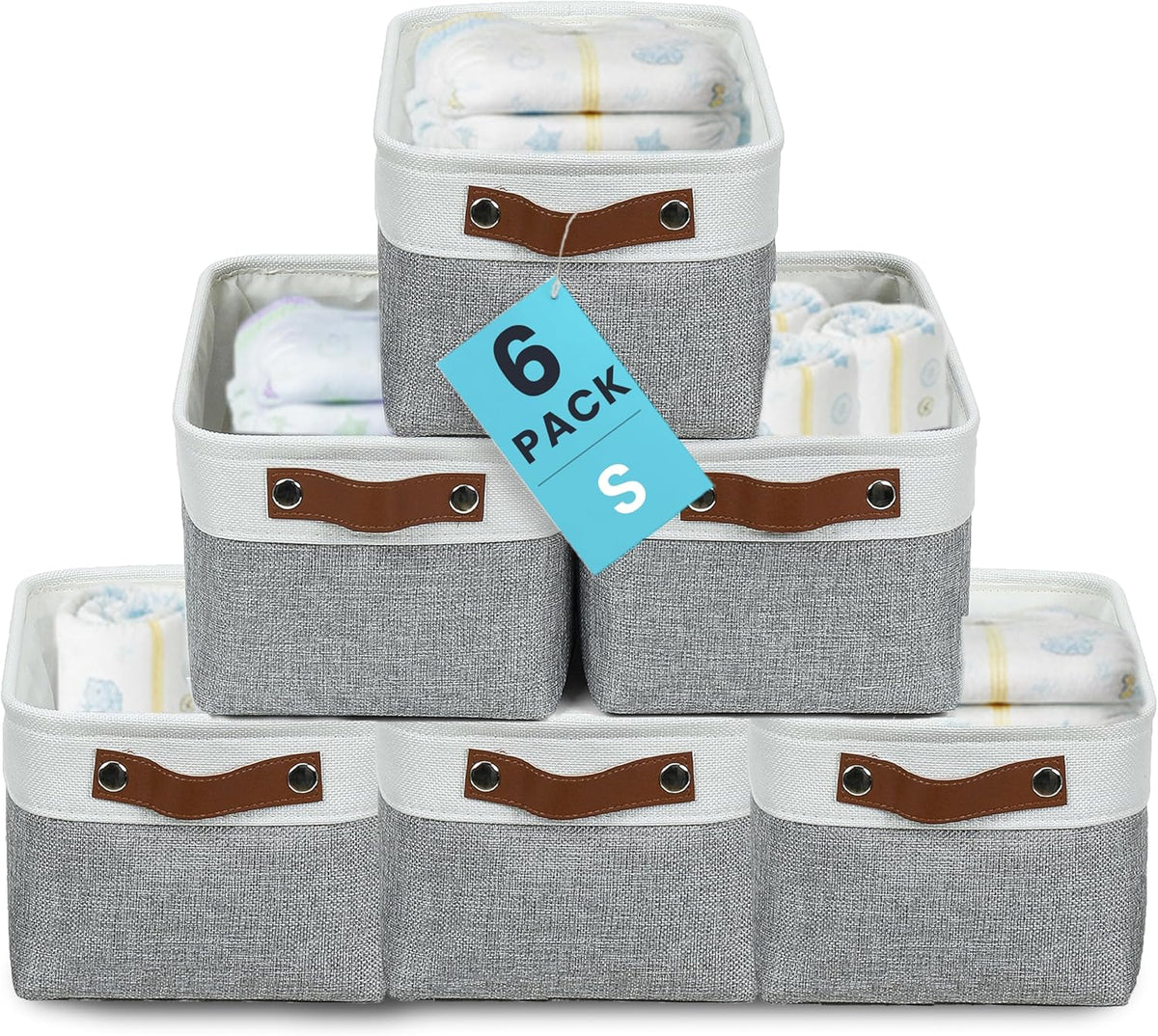 OrganiHaus 12x8in Canvas Storage Baskets 3 Pack | SMALL Fabric Bins for Shelves | Pantry & Bathroom Organizer | Beige/Off-White