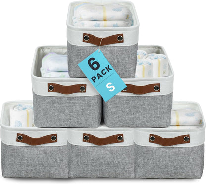OrganiHaus 12x8in Canvas Storage Baskets 3 Pack | SMALL Fabric Bins for Shelves | Pantry & Bathroom Organizer | Beige/Off-White