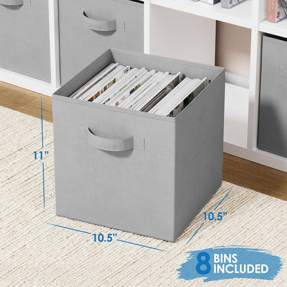 Storage Cubes Pack Of 8 - Standard Size Cube Storage Bin 10.5x10.5x11 With Dual Handles For Easy Carrying- Fabric Storage Bins Collapsible (Black)
