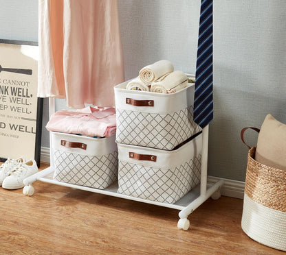 DECOMOMO Storage Bins, Large Fabric Storage Baskets for Shelves, Decorative Linen Closet Organizer, 15 x 11 x 9.5 inches (Beige & White, 3 Pack)