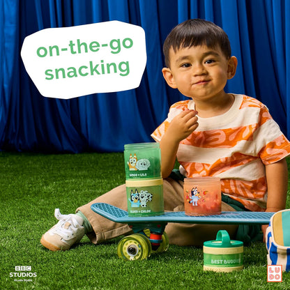 Whiskware Bluey Stackable Snack Containers for Babies, Toddlers, and Kids, 3 Stackable Snack Cups for School and Travel, Cupholder Friendly, Bluey and Bingo! Let’s Do This!
