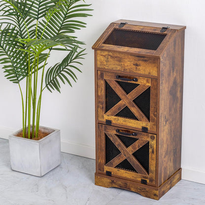 Potato Storage Bin Wooden Bread Box, Mid Century Modern Vegetable Storage Box with Lid, Farmhouse Potato and Onion Storage Cabinet for Kitchen,Brown