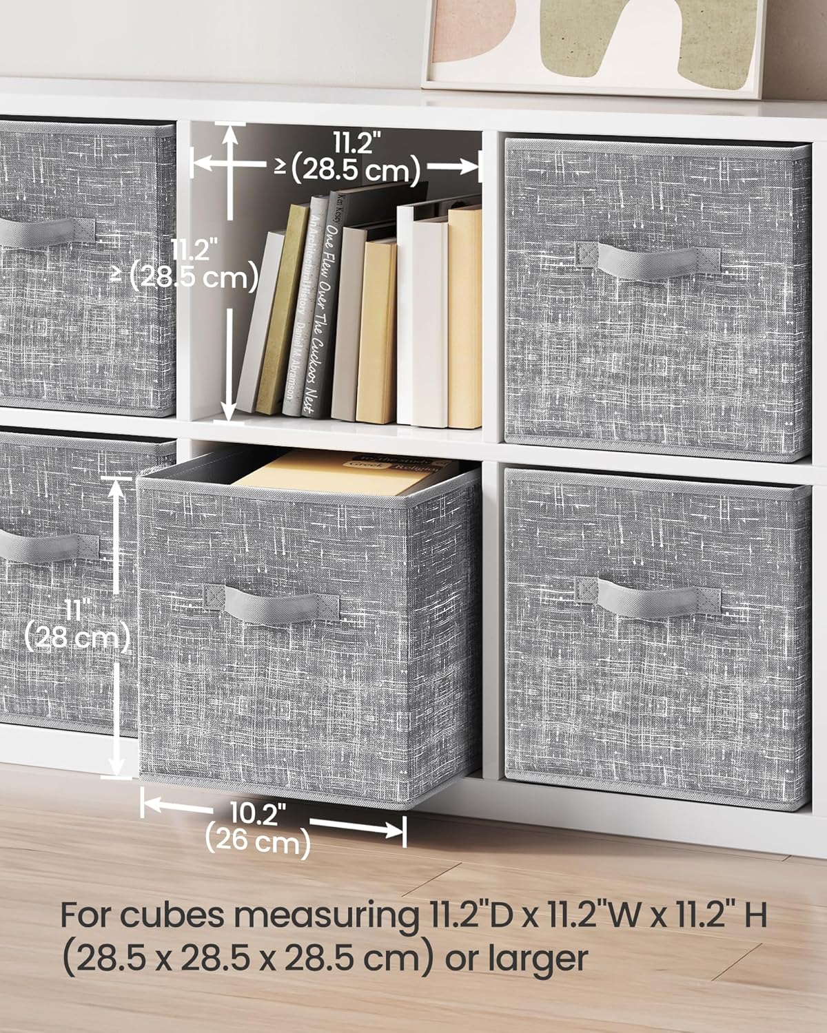 SONGMICS Storage Cubes, 11-Inch Non-Woven Fabric Bins with Double Handles, Set of 6, Closet Organizers for Shelves, Foldable, for Clothes, Cattail Gray UROB26LG