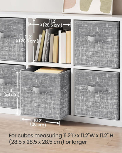 SONGMICS Storage Cubes, 11-Inch Non-Woven Fabric Bins with Double Handles, Set of 6, Closet Organizers for Shelves, Foldable, for Clothes, Cattail Gray UROB26LG