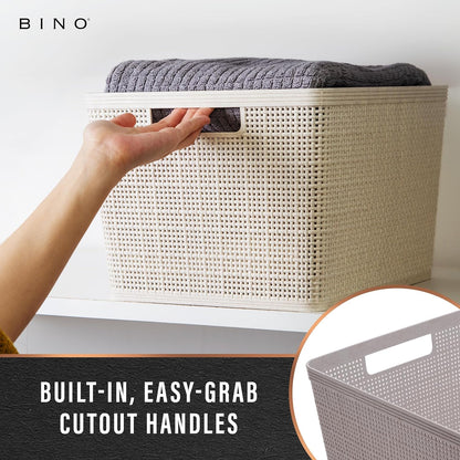 BINO | Woven Plastic Basket | Small (Natural), 5-Pack | THE JUTE COLLECTION | Home Organization, Space - Saving Storage, Stylish Design | Jute Basket | Plastic Storage Basket