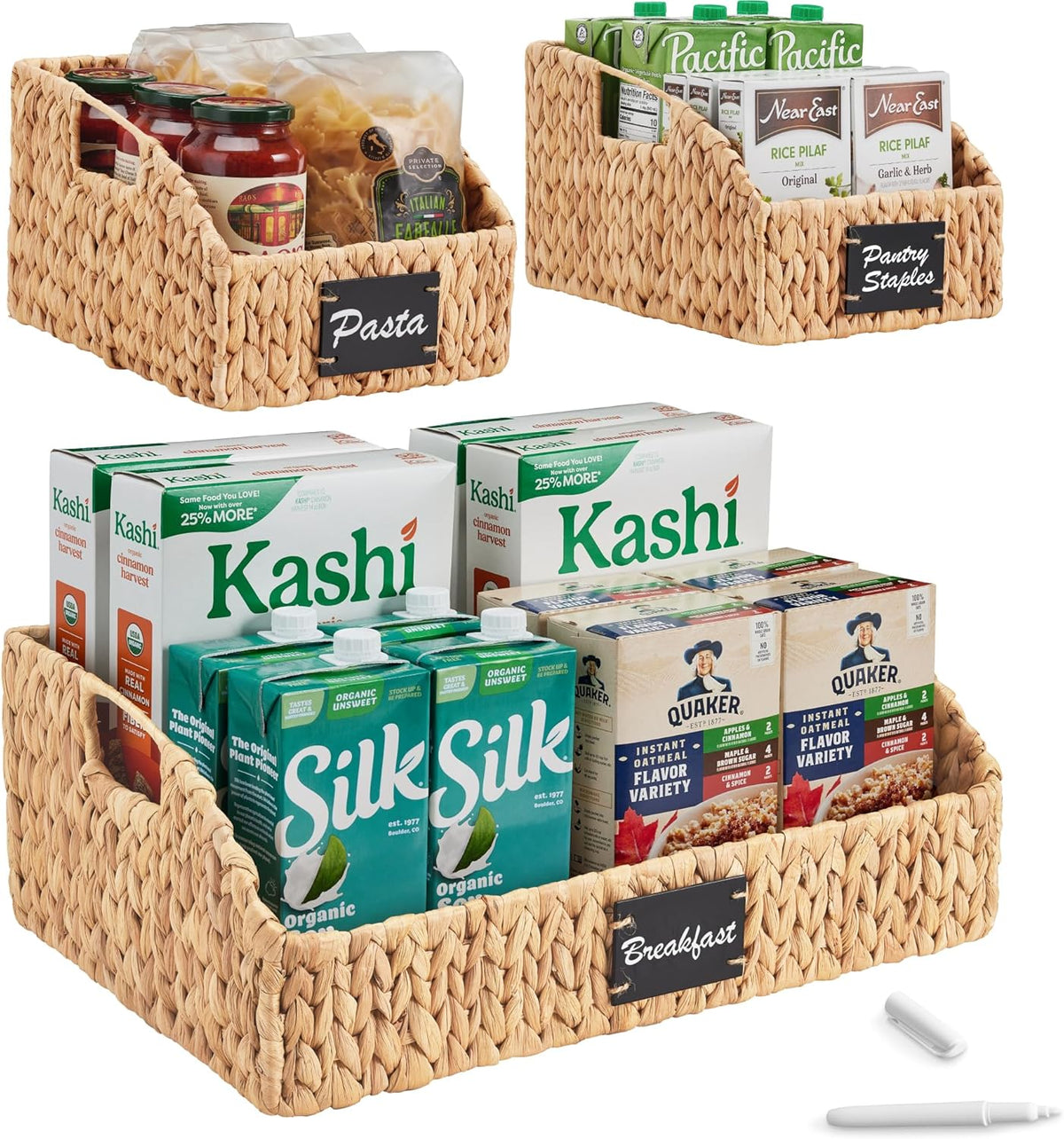 Best Choice Products Water Hyacinth Pantry Storage Baskets, Wicker Baskets w/Built-in Handles, Handwoven Shelf Baskets for Organizing, Pantry Organizers and Storage, 3-Pack - Natural