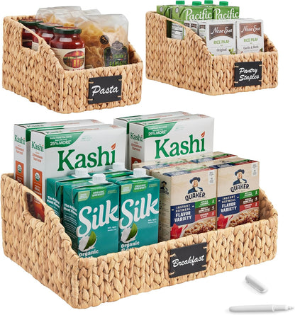 Best Choice Products Water Hyacinth Pantry Storage Baskets, Wicker Baskets w/Built-in Handles, Handwoven Shelf Baskets for Organizing, Pantry Organizers and Storage, 3-Pack - Natural