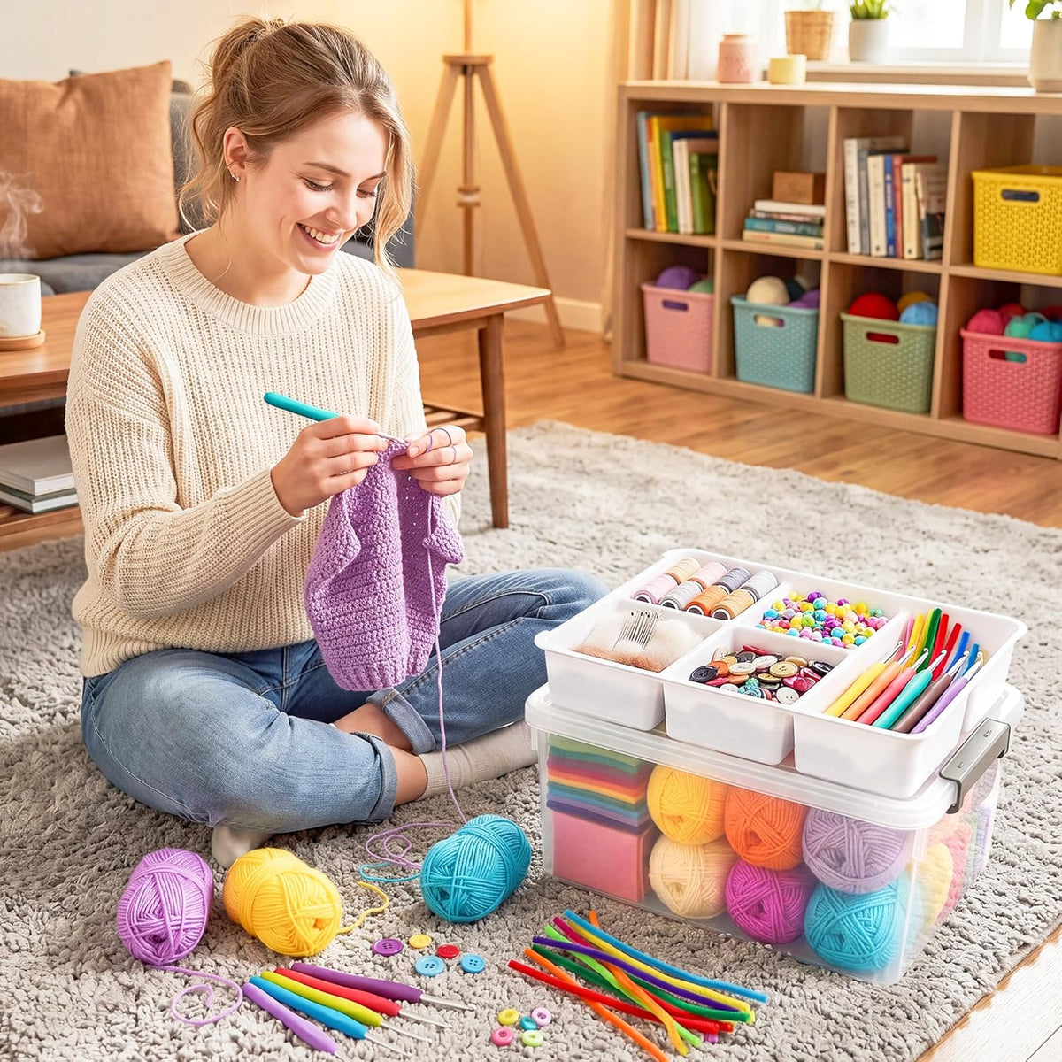 Citylife 17 QT Plastic Storage Box with Removable Tray Craft Organizers and Storage Clear Storage Container for Organizing Bead, Tool, Sewing, Playdoh