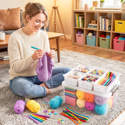 Citylife 17 QT Plastic Storage Box with Removable Tray Craft Organizers and Storage Clear Storage Container for Organizing Bead, Tool, Sewing, Playdoh