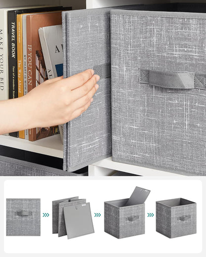 SONGMICS Storage Cubes, 11-Inch Non-Woven Fabric Bins with Double Handles, Set of 6, Closet Organizers for Shelves, Foldable, for Clothes, Cattail Gray UROB26LG