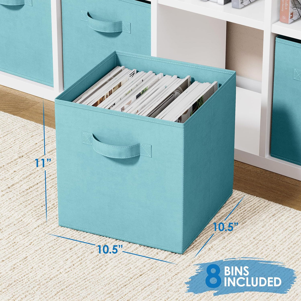 Storage Cubes Pack Of 8 - Standard Size Cube Storage Bin 10.5x10.5x11 With Dual Handles For Easy Carrying- Fabric Storage Bins Collapsible (Black)