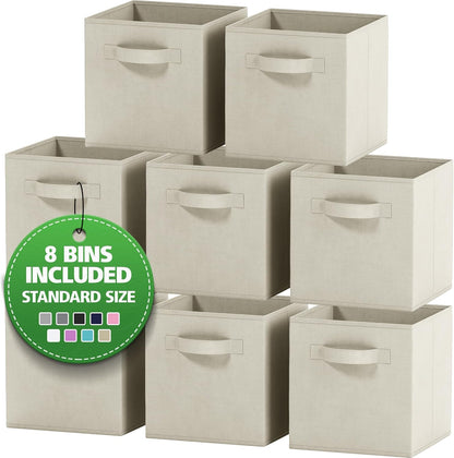 Storage Cubes Pack Of 8 - Standard Size Cube Storage Bin 10.5x10.5x11 With Dual Handles For Easy Carrying- Fabric Storage Bins Collapsible (Black)