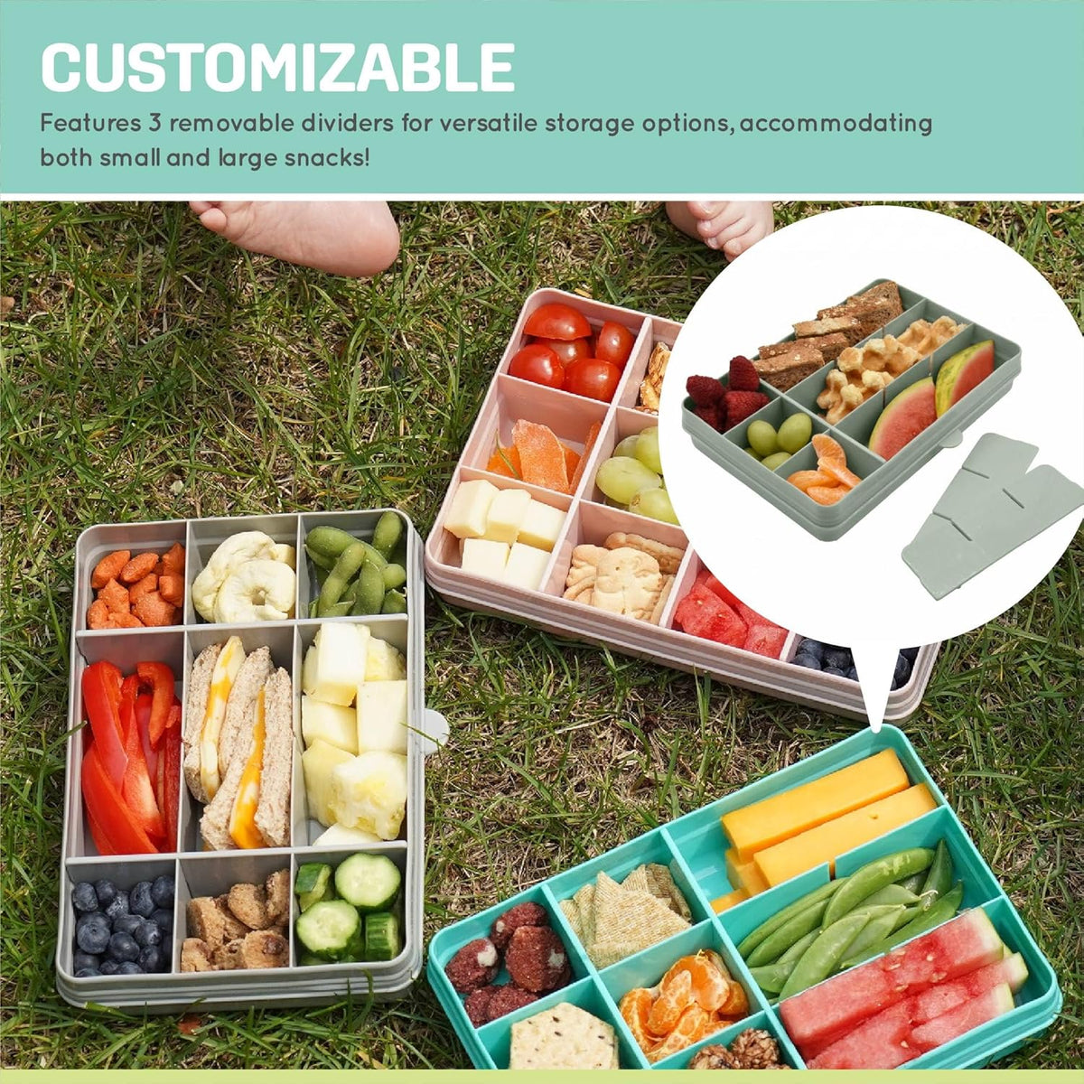 melii Snackle Box |12-Compartment Snack Container with Removable Dividers, BPA-Free Food Storage for Travel, School & On-the-Go Snacks, Kids & Family Organizer (Grey)