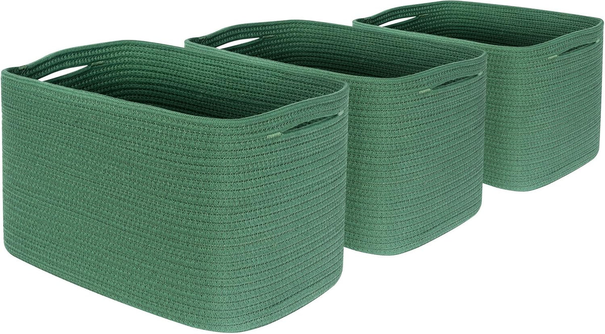 MINTWOOD Design 3-Pack Decorative Woven Storage Baskets for Shelves, Cube Bin Box for Organizing Books, Shoes, Dog Toys, Pantry Closet and Living Room Organizer, Oatmeal Brown