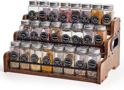 Aminigram Wood Spice Rack Organizer for Cabinet, 3 Tier Spice Shelf Storage, Kitchen Seasoning Organizer for Spice Bottles, Jars, Seasonings, Baking Supplies