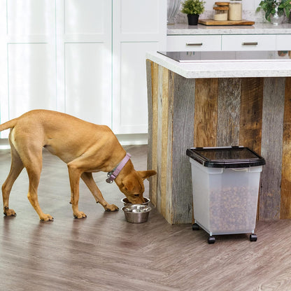 IRIS USA Airtight Dog Food Storage Container, WeatherPro, Up to 50 lbs, Removable Wheels, for Dog Cat Bird and Other Pet Food Storage Bin, Keep Fresh, Translucent Body, Made in USA, Clear/Gray