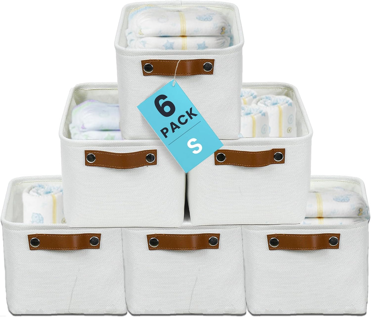 OrganiHaus 12x8in Canvas Storage Baskets 3 Pack | SMALL Fabric Bins for Shelves | Pantry & Bathroom Organizer | Beige/Off-White
