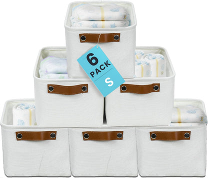 OrganiHaus 12x8in Canvas Storage Baskets 3 Pack | SMALL Fabric Bins for Shelves | Pantry & Bathroom Organizer | Beige/Off-White