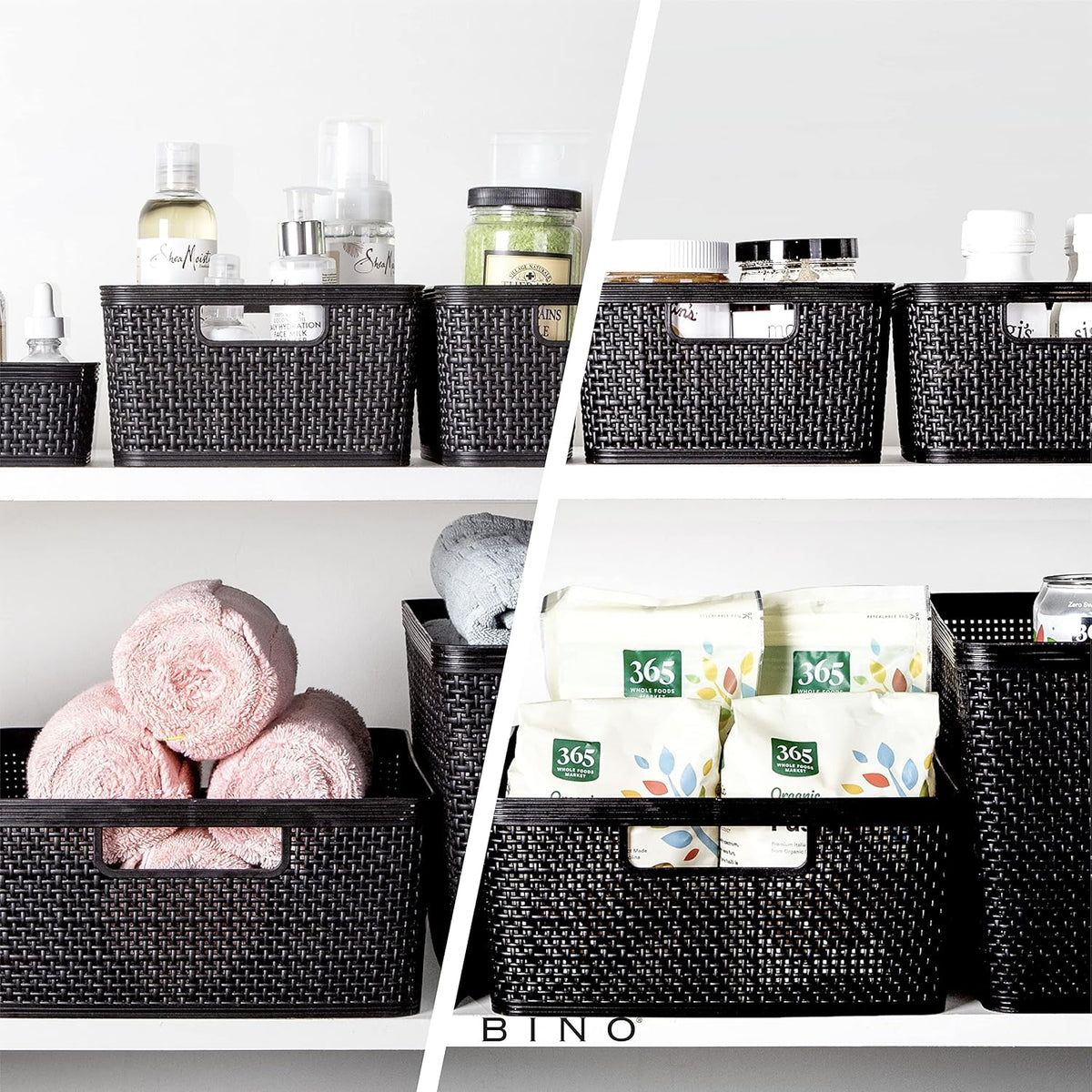 BINO | Woven Plastic Basket | Small (Natural), 5-Pack | THE JUTE COLLECTION | Home Organization, Space - Saving Storage, Stylish Design | Jute Basket | Plastic Storage Basket