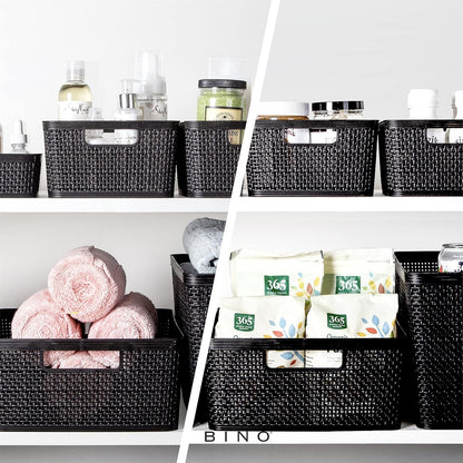 BINO | Woven Plastic Basket | Small (Natural), 5-Pack | THE JUTE COLLECTION | Home Organization, Space - Saving Storage, Stylish Design | Jute Basket | Plastic Storage Basket