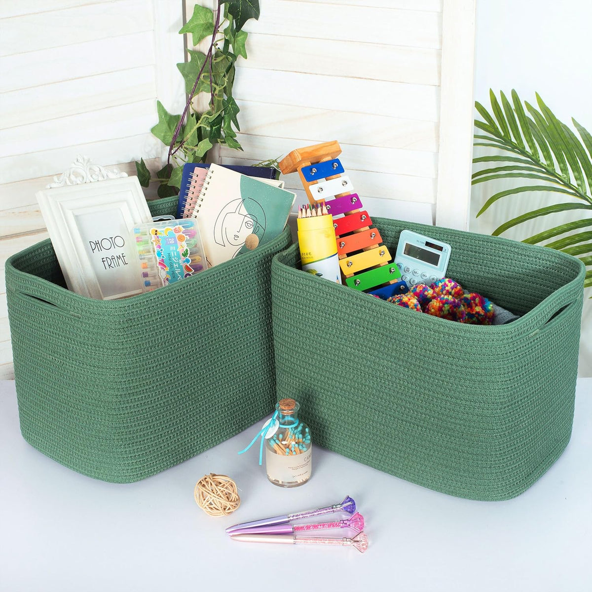 MINTWOOD Design 3-Pack Decorative Woven Storage Baskets for Shelves, Cube Bin Box for Organizing Books, Shoes, Dog Toys, Pantry Closet and Living Room Organizer, Oatmeal Brown