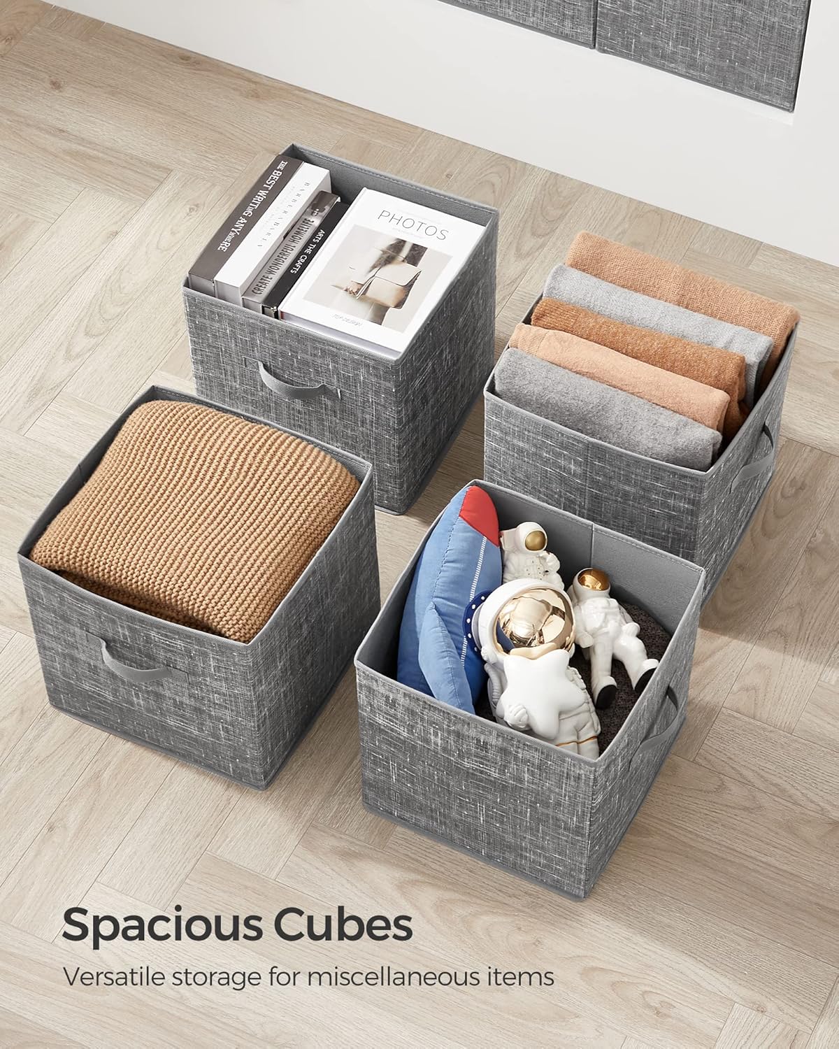 SONGMICS Storage Cubes, 11-Inch Non-Woven Fabric Bins with Double Handles, Set of 6, Closet Organizers for Shelves, Foldable, for Clothes, Cattail Gray UROB26LG