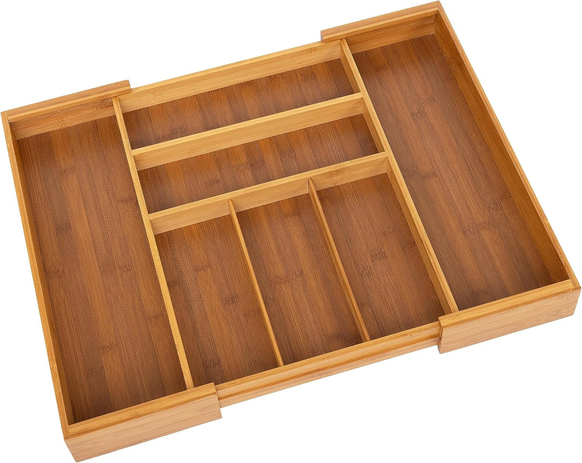 Seville Classics Bamboo Premium Organizer Storage Bins for Kitchen Silverware, Pantry, Closet, Office Desk, Pens, Utensils, Makeup, K Cup, Bamboo, Bag Holder Bin Set