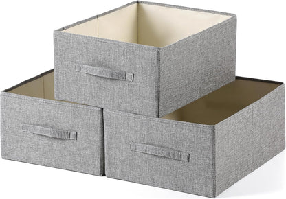 Linen Folding Storage Bins, 3 Pack Large Storage Baskets, Washable, Clothing Storage Bins with Handle, Closet Organizer for Storage Sweater,Sheets(Beige, 18½"x11 x8½)