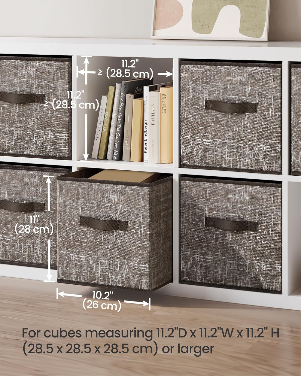 SONGMICS Storage Cubes, 11-Inch Non-Woven Fabric Bins with Double Handles, Set of 6, Closet Organizers for Shelves, Foldable, for Clothes, Cattail Gray UROB26LG