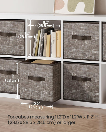 SONGMICS Storage Cubes, 11-Inch Non-Woven Fabric Bins with Double Handles, Set of 6, Closet Organizers for Shelves, Foldable, for Clothes, Cattail Gray UROB26LG