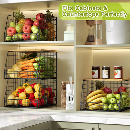 Jakyitvi XXL Stackable Wire Storage Basket, Extra Large Capacity Pantry Organizer and Storage, Muti-Purpose for Fruit Vegetable Basket & Toy Bin & Snack Organizer