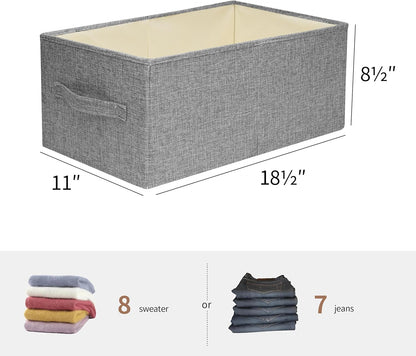 Linen Folding Storage Bins, 3 Pack Large Storage Baskets, Washable, Clothing Storage Bins with Handle, Closet Organizer for Storage Sweater,Sheets(Beige, 18½"x11 x8½)