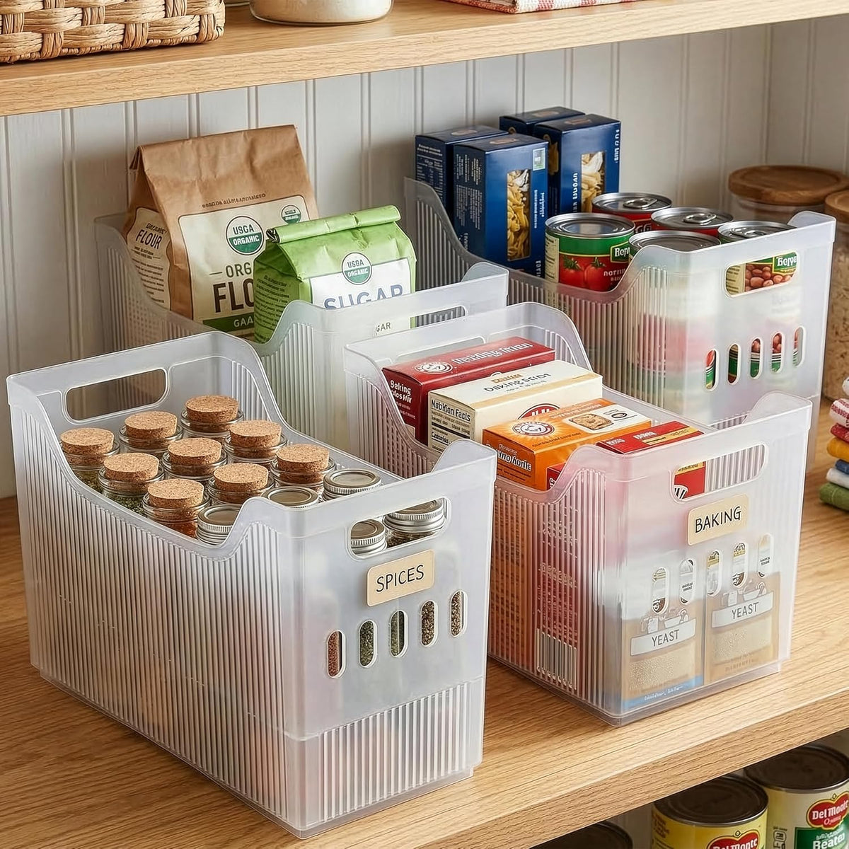 BINO | Plastic Storage Bins, Narrow - 2 Pack | THE CANYON COLLECTION | Clear Storage Bins for Organization | Clear Containers for Pantry | Fridge & Freezer Organizer Bin | Cabinet & Pantry Organizers