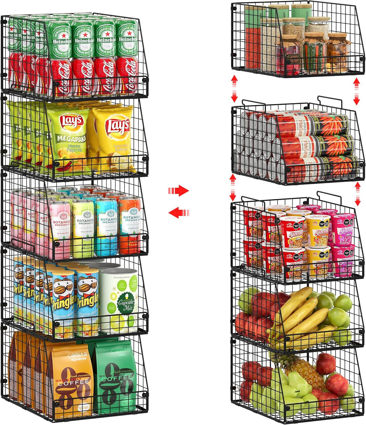Jakyitvi XXL Stackable Wire Storage Basket, Extra Large Capacity Pantry Organizer and Storage, Muti-Purpose for Fruit Vegetable Basket & Toy Bin & Snack Organizer