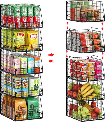 Jakyitvi XXL Stackable Wire Storage Basket, Extra Large Capacity Pantry Organizer and Storage, Muti-Purpose for Fruit Vegetable Basket & Toy Bin & Snack Organizer