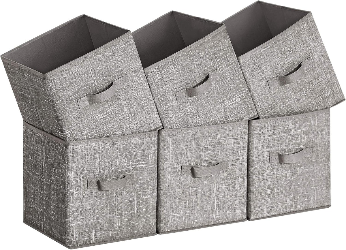SONGMICS Storage Cubes, 11-Inch Non-Woven Fabric Bins with Double Handles, Set of 6, Closet Organizers for Shelves, Foldable, for Clothes, Cattail Gray UROB26LG