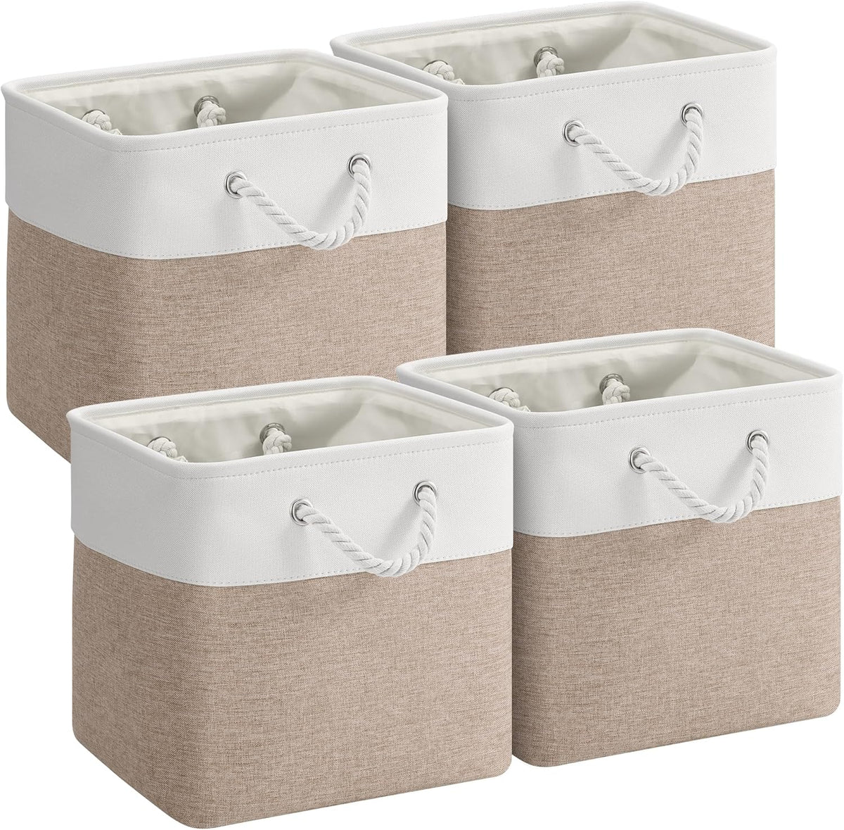 Large Storage Baskets- 15.7x11.8x8.26 inch Storage Bins for Shelves and Closet Organizing, Foldable Fabric Bin for Home Organization Clothes and Laundry (3-Pack, White&Khaki)
